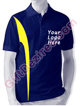 Designer Navy Blue and Yellow Color Mens Logo T Shirts